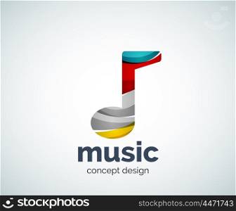 Music note logo template, abstract geometric glossy business icon