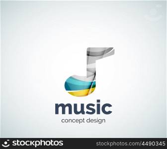 Music note logo template, abstract geometric glossy business icon