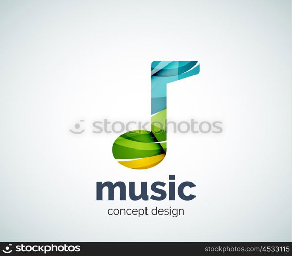 Music note logo template, abstract geometric glossy business icon