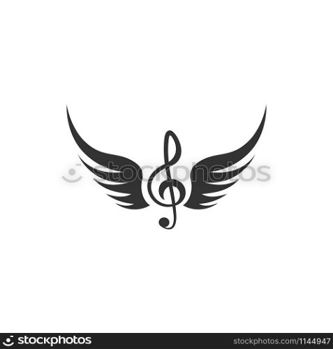 Music note wing icon design template vector isolated illustration. Music note wing icon design template vector isolated