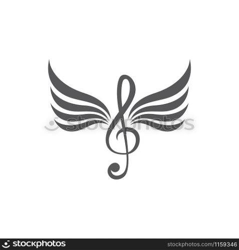 Music note wing logo vector design