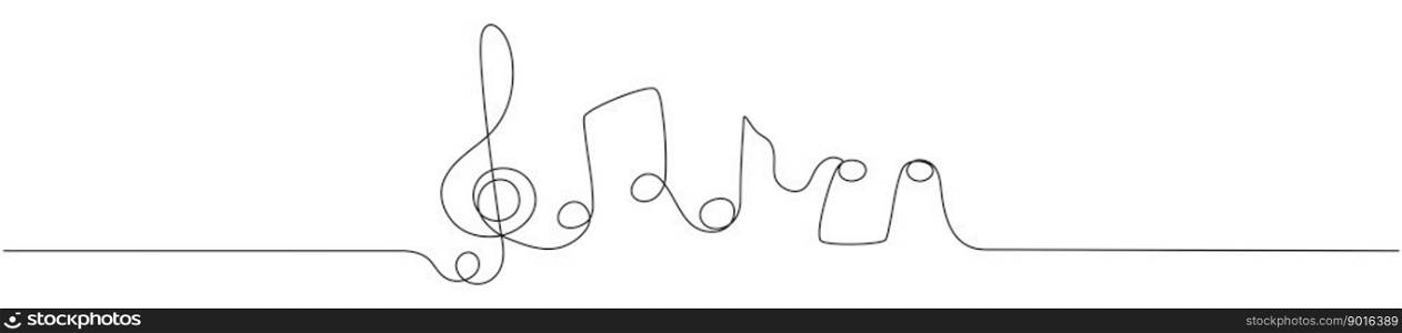 Music notes continuous one line drawing. Vector isolated on white.. Music notes continuous one line drawing.