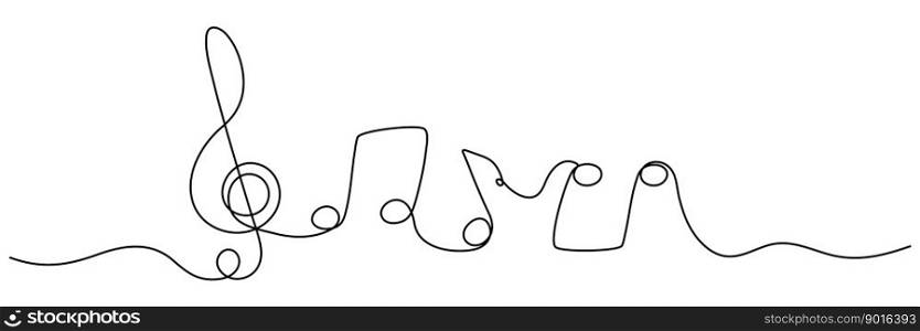 Music notes continuous one line drawing. Vector isolated on white.. Music notes continuous one line drawing.