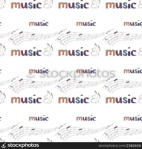 Music notes, musical wave and the inscription Music on a white background. Abstract Music Seamless Pattern . Vector Illustration. EPS10
