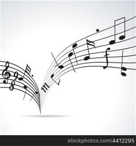 Music notes on staves. Vector music background.. Music notes on stave