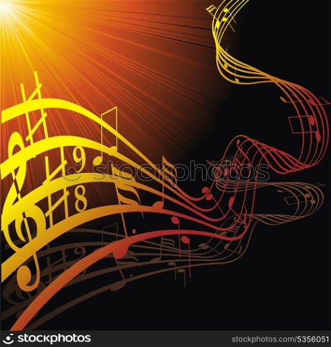Music notes on staves. Vector music background.. Music notes on staves