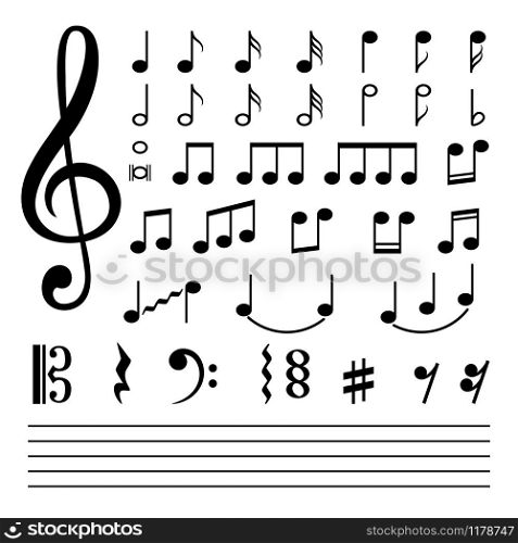 Music notes. Vector musical note silhouettes, abstract music melody signs isolated on white background. Music notes isolated on white background