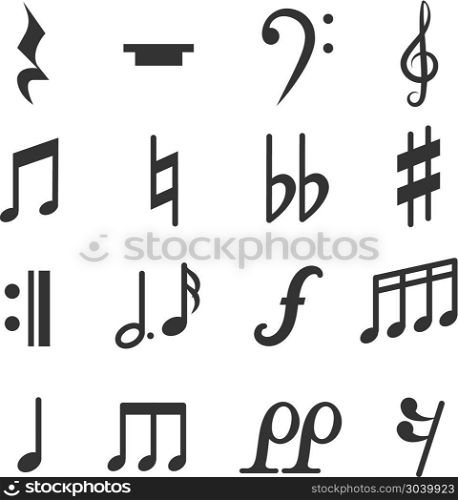 Music notes vector symbols set. Music notes vector symbols set. Diez and flat musical signs illustration