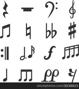 Music notes vector symbols set. Music notes vector symbols set. Diez and flat musical signs illustration