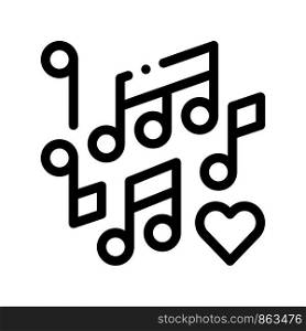 Music Notes Wedding Dance Thin Line Vector Icon. Love Symbol Heart And Music Notes Element Linear Pictogram. Party Preparation And Marriage Template Monochrome Contour Concept Illustration. Music Notes Wedding Dance Thin Line Vector Icon
