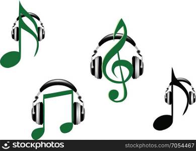 music notes with headphones for music