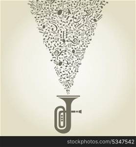 Music of notes takes off from a pipe. A vector illustration