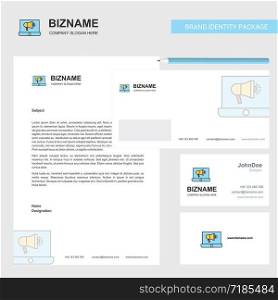 Music on Laptop Business Letterhead, Envelope and visiting Card Design vector template