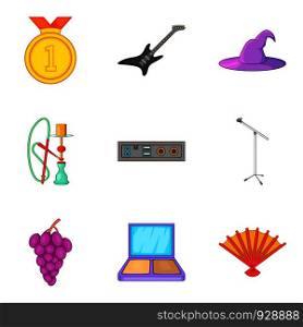 Music party icon set. Cartoon set of 9 music party vector icons for web design isolated on white background. Music party icon set, cartoon style
