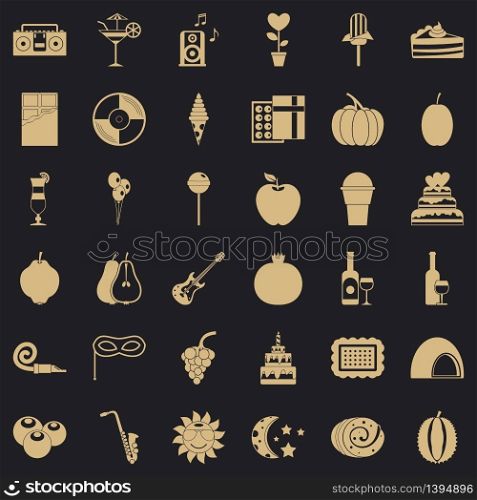 Music party icons set. Simple style of 36 music party vector icons for web for any design. Music party icons set, simple style