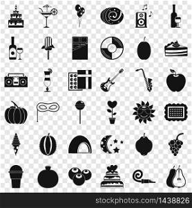 Music party icons set. Simple style of 36 music party vector icons for web for any design. Music party icons set, simple style