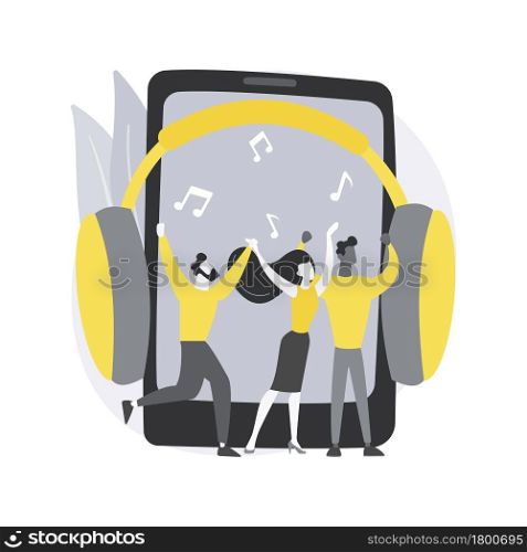 Music playback abstract concept vector illustration. Music streaming internet technology, recorded audio broadcasting, concert video playback, tv application abstract metaphor.. Music playback abstract concept vector illustration.