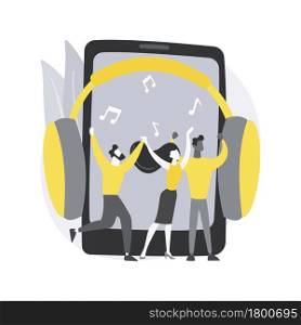 Music playback abstract concept vector illustration. Music streaming internet technology, recorded audio broadcasting, concert video playback, tv application abstract metaphor.. Music playback abstract concept vector illustration.
