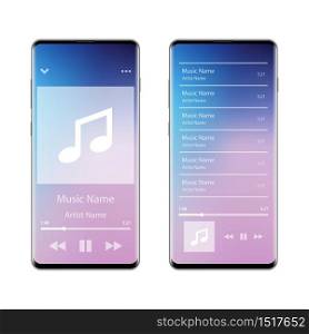 Music player interface application on smartphone, vector illustration