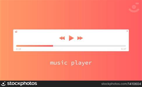 Music player mockup in modern flat design. Media equalizer with play and next buttons. Orange colorful multimedia control bar. Audioplayer template for for mp3 to control music. Vector EPS 10