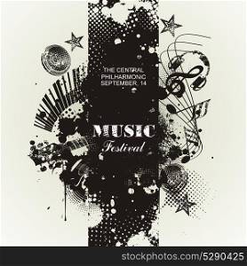 Music poster template. Vector flyer background in paint brush style.