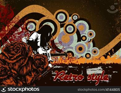 music poster with rock star and roses vector ilustration
