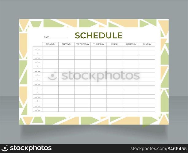 Music school schedule worksheet design template. Printable goal setting sheet. Editable time management s&le. Scheduling page for organizing personal tasks. Montserrat, Myriad Pro fonts used. Music school schedule worksheet design template