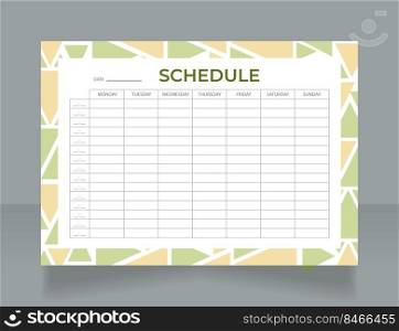 Music school schedule worksheet design template. Printable goal setting sheet. Editable time management s&le. Scheduling page for organizing personal tasks. Montserrat, Myriad Pro fonts used. Music school schedule worksheet design template