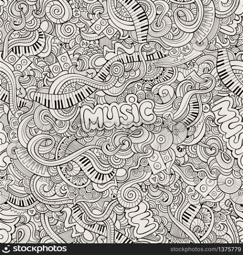 Music Sketchy Doodles. Hand-Drawn Vector Illustration. Seamless pattern