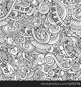 Music Sketchy Notebook Doodles. Hand-Drawn Vector Illustration. Seamless pattern