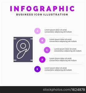 Music, Sound, Speaker Solid Icon Infographics 5 Steps Presentation Background
