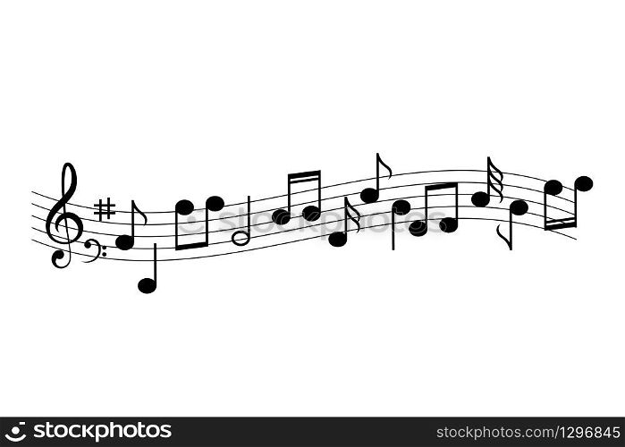 Music staff and notes vector icon illustration isolated on white background. Music staff and notes vector icon illustration
