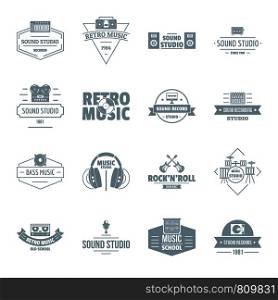 Music studio logo icons set. Simple illustration of 16 music studio logo vector icons for web. Music studio logo icons set, simple style