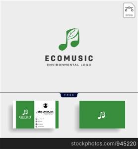 music symbol leaf nature simple logo template vector illustration icon element with business card. music symbol leaf nature simple logo template vector illustration icon element
