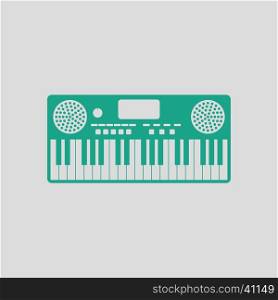 Music synthesizer icon. Gray background with green. Vector illustration.