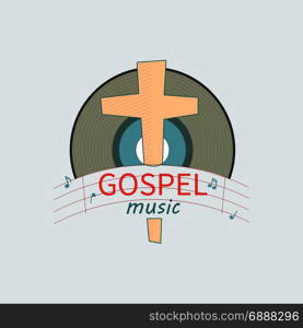 Music the gospel for the salvation. Christian emblem with the image of the music CD and the cross. Symbolizes a Christian music Studio.
