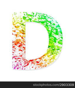 Music theme grungy font. Letter D