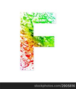 Music theme grungy font. Letter F