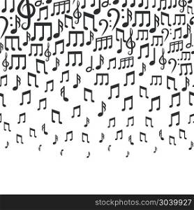 Music vector background with falling musical notes. Music vector background with falling musical notes. Rhythm tempo and bass sound illustration