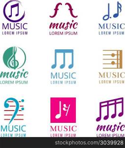 Music vector logos set. Music vector logos set. Studio recording emblem and musical company illustration