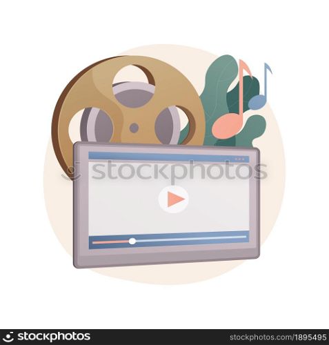 Music video abstract concept vector illustration. Official videoclip, internet and tv premiere, music video production, professional director, shooting crew, musician promotion abstract metaphor.. Music video abstract concept vector illustration.