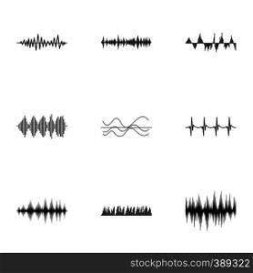 Music wave icons set. Simple illustration of 9 music wave vector icons for web. Music wave icons set, simple style