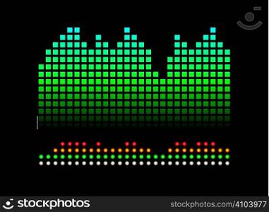 musical abstract background showing flashing lights and a volume graph