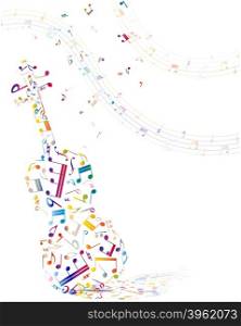 Musical background with violin from colorful notes. Vector illustration.