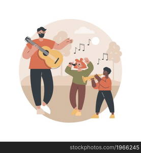 Musical camp abstract concept vector illustration. Young music talent, musical summer camp, singing course, playing instrument, final live performance, daily rehearsal on stage abstract metaphor.. Musical camp abstract concept vector illustration.