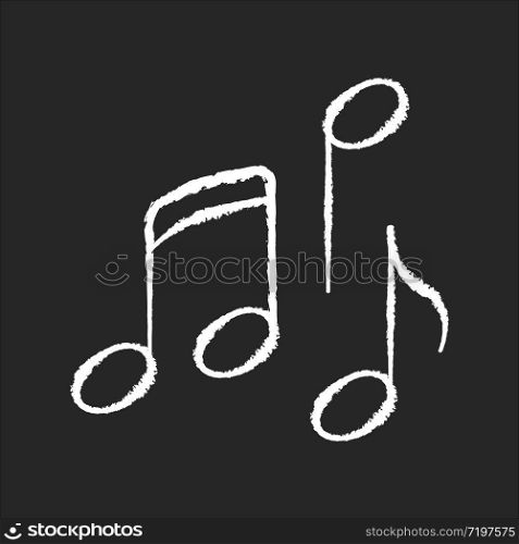 Musical chalk white icon on black background. Traditional movie genre, artistic cinematography. Common film category with song and dance numbers. Music notes isolated vector chalkboard illustration