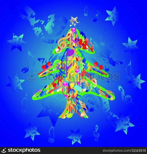 musical christmas tree background, vector illustration