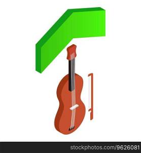 Musical concept icon isometric vector. Wooden violin with bow and green arrow up. Art, culture, pastime. Musical concept icon isometric vector. Wooden violin with bow and green arrow up