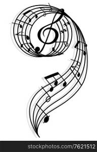 Musical curly elements with clef and notes. Vector illustration for art and entertainment background