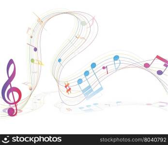 Musical Design Elements From Music Staff With Treble Clef And Notes in gradient transparent Colors. Vector Illustration.